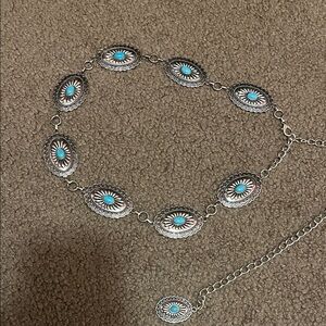 Silver and Turquoise Women's Western Chain Belt